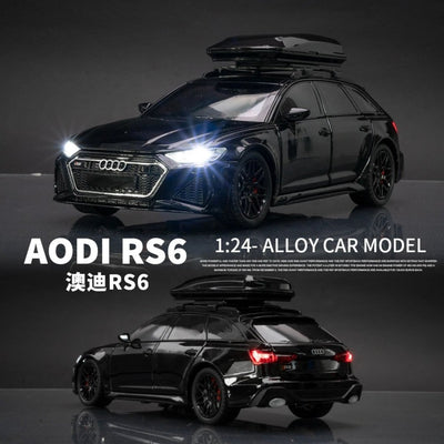 1:24 Audi RS6 Metal Model Araba Sesli Işıklı ve Hareketli Siyah - Roket Oyuncak