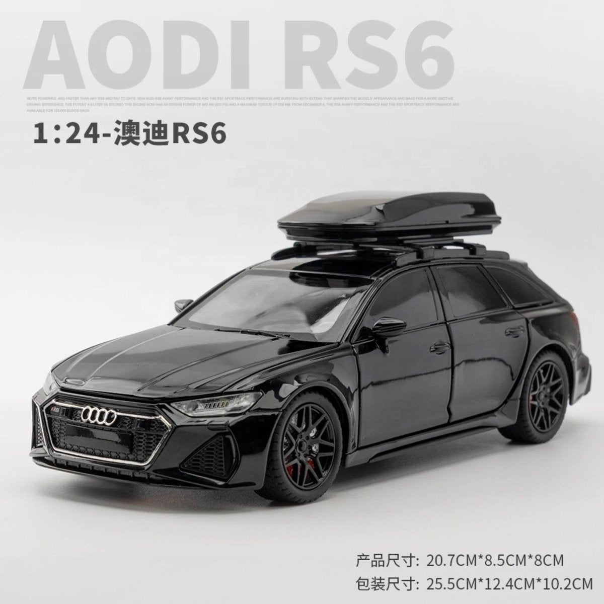 1:24 Audi RS6 Metal Model Araba Sesli Işıklı ve Hareketli Siyah - Roket Oyuncak
