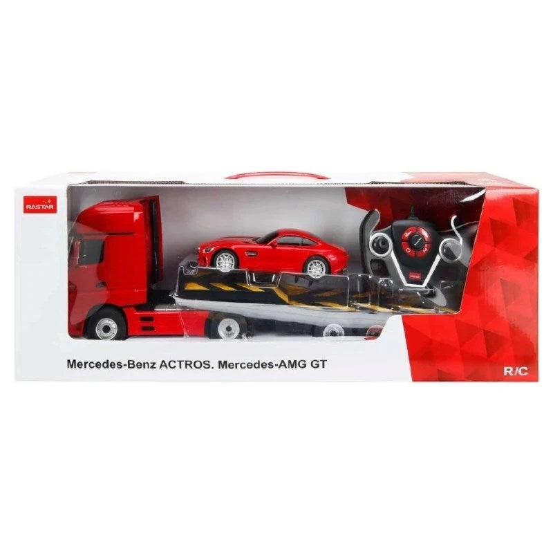Rastar Mercedes-Benz Actors ve AMG GT Uzaktan Kumandalı Tır seti, kırmızı tır ve spor aracın detaylı görüntüsü.
