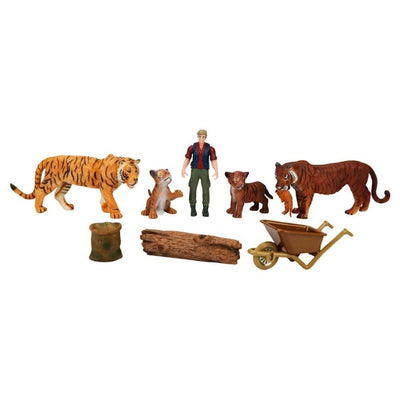 Crazoo Wild Life Vahşi Hayvanlar Çiftlik Seti Kaplan içeren oyuncak seti, kaplanlar ve çiftçi figürü ile.