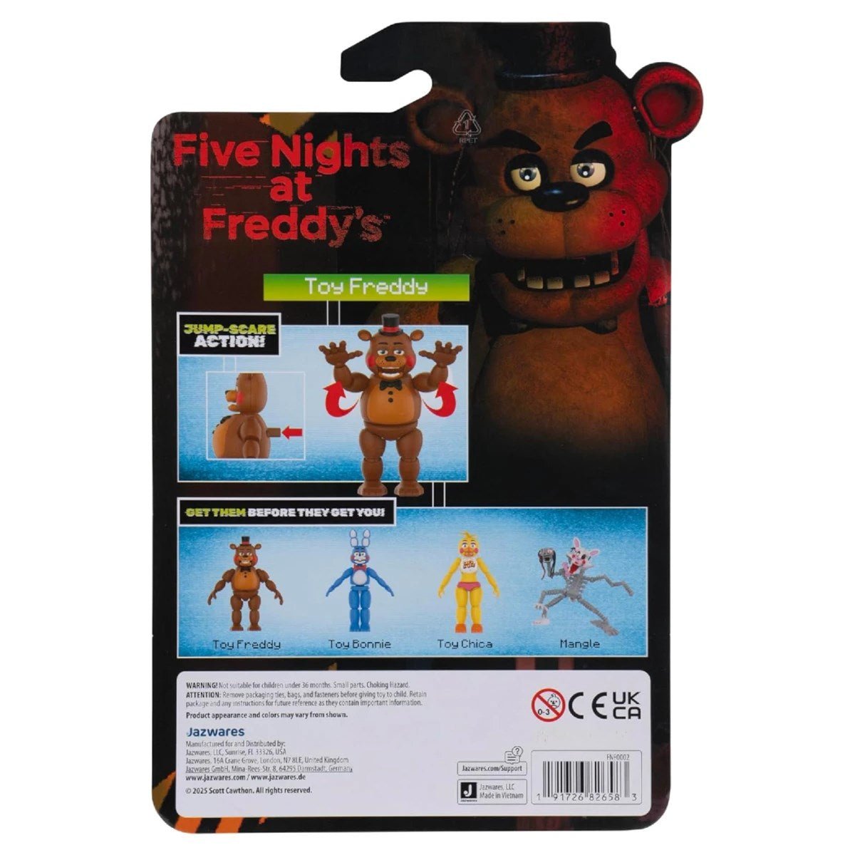 Five Nights at Freddy's Toy Freddy Figür 12.5 cm Boyutunda, 10+ Eklemli, Jumpscare Fonksiyonlu ve Karanlıkta Parlayan Gözlü Aksiyon Figürü - Roket Oyuncak