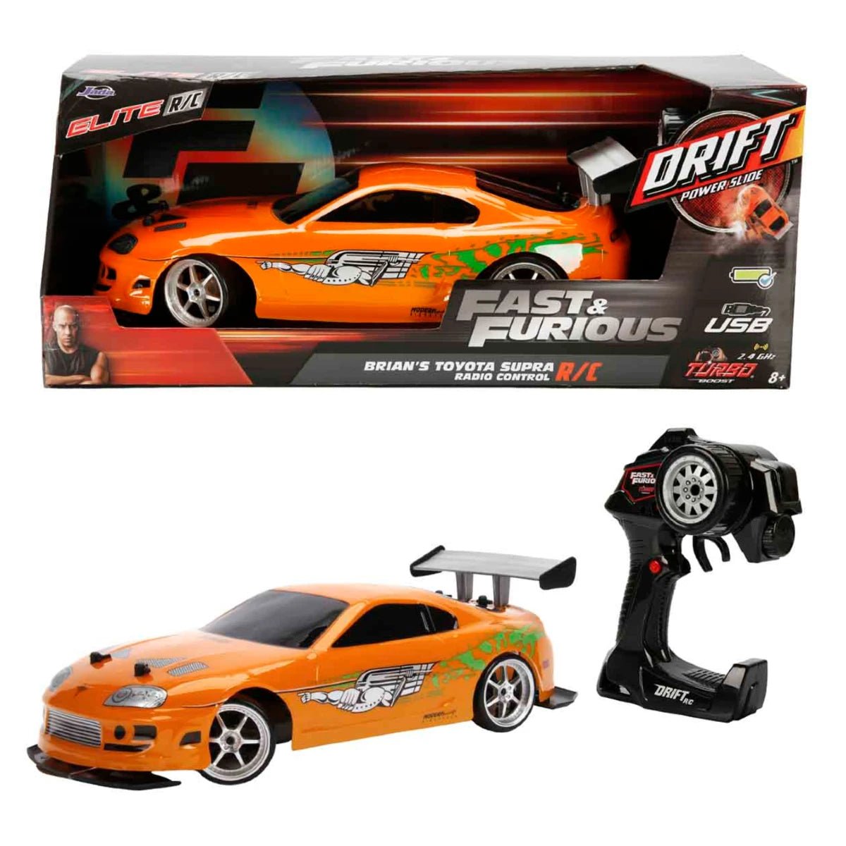 Jada 1:10 Fast & Furious Brian’s Toyota Supra USB Şarjlı Uzaktan Kumandalı Drift Araba - Roket Oyuncak