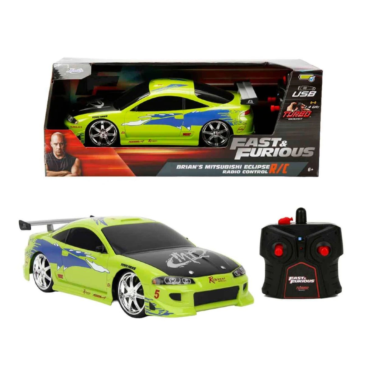 Jada 1:16 Fast & Furious Brian’s Mitsubishi Eclipse USB Şarjlı Uzaktan Kumandalı Araba - Roket Oyuncak