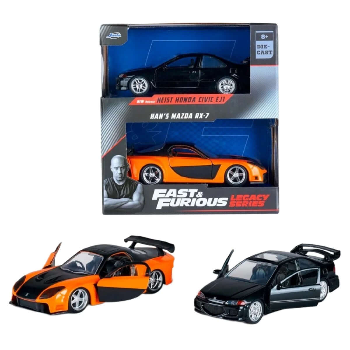 Jada Fast & Furious 2'li Araç Lancer Hans's RX - 7 & 93 Civic - Roket Oyuncak