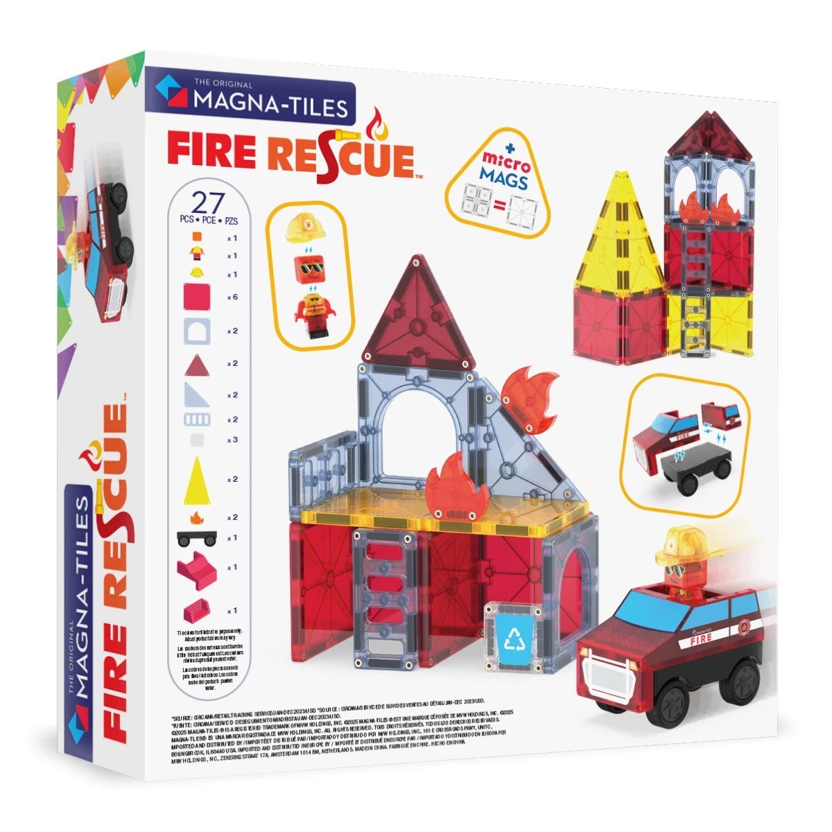 MAGNA-TILES Fire Rescue İtfaiye Manyetik Bloklar 27 Parçalı Çek-Bırak Araçlı ve Aksiyon Figürlü Macera Seti - Roket Oyuncak