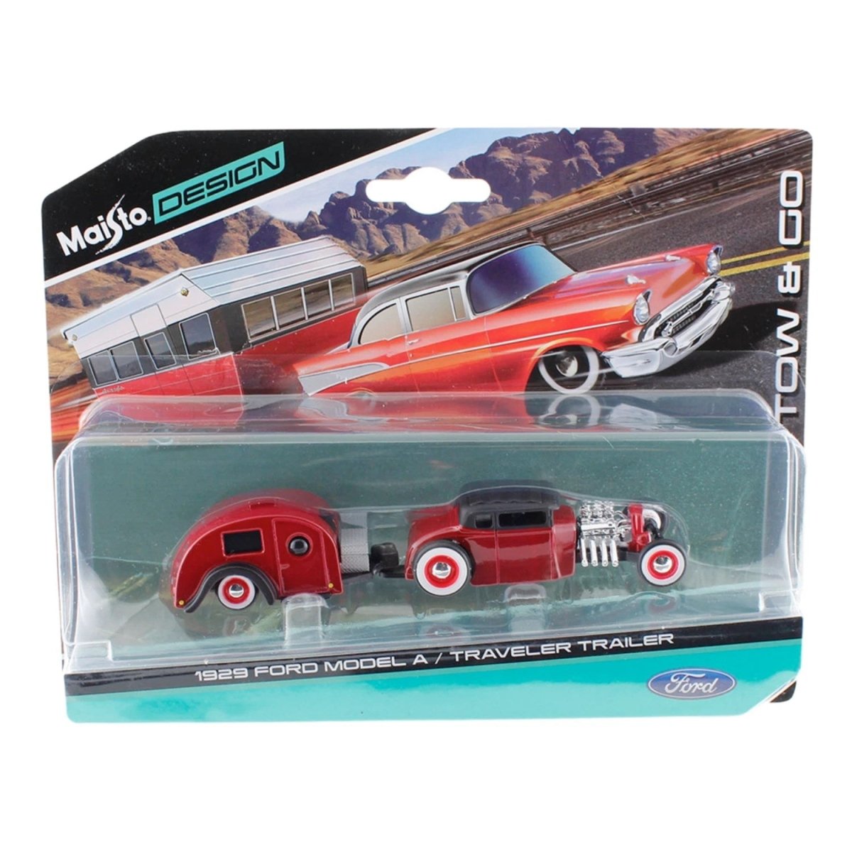 Maisto Design Tow Go 1969 Ford Model A & Traveler Trailer - Roket Oyuncak
