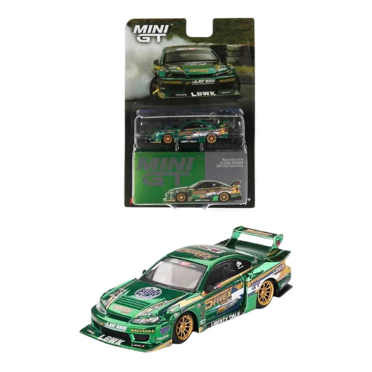 Mini GT 1:64 Nissan Silvia (S15) LB - Super Silhouette LBWK 2024 Fausto Racing MGT00858 - BL - Roket Oyuncak