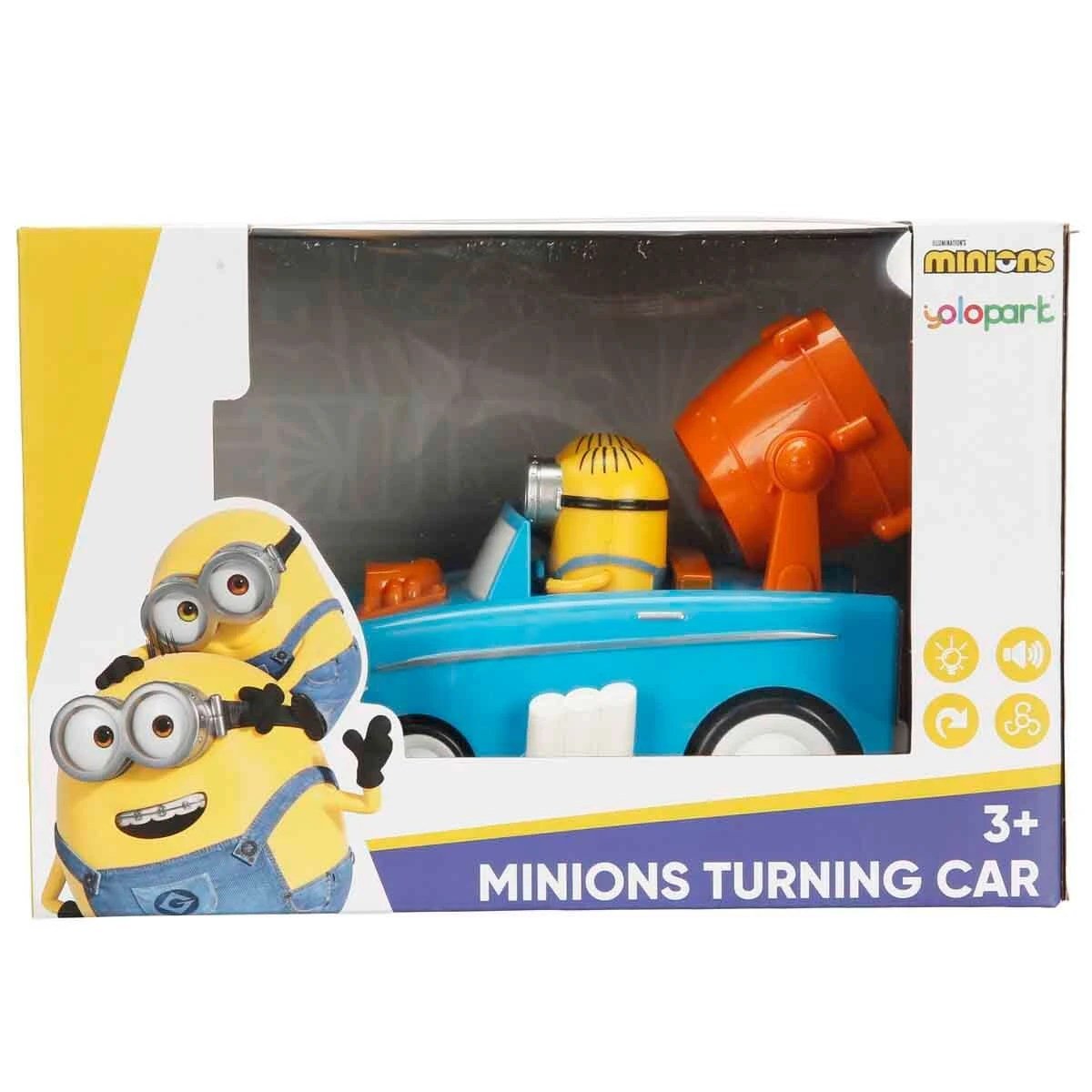 Minions Sesli ve Işıklı Figürlü Dönen Araba Bob & Stuart Karakterli 3 Mod ve Engel Tanımayan Eğlence - Roket Oyuncak