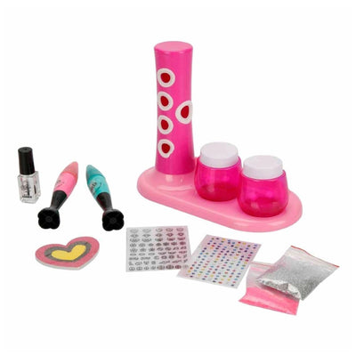 Pretty Pinky 2in1 Tırnak Tasarım Seti Çalkalayıcı Düzenekli, Simli, Stickerlı ve Renklendirilebilir Kalemli Komple Manikür ve Tasarım İstasyonu - Roket Oyuncak
