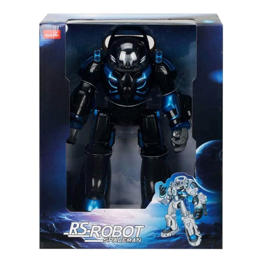 Rastar Uzaktan Kumandalı Robot Spaceman Siyah, uzay temalı tasarımıyla kutusunda görüntüleniyor.