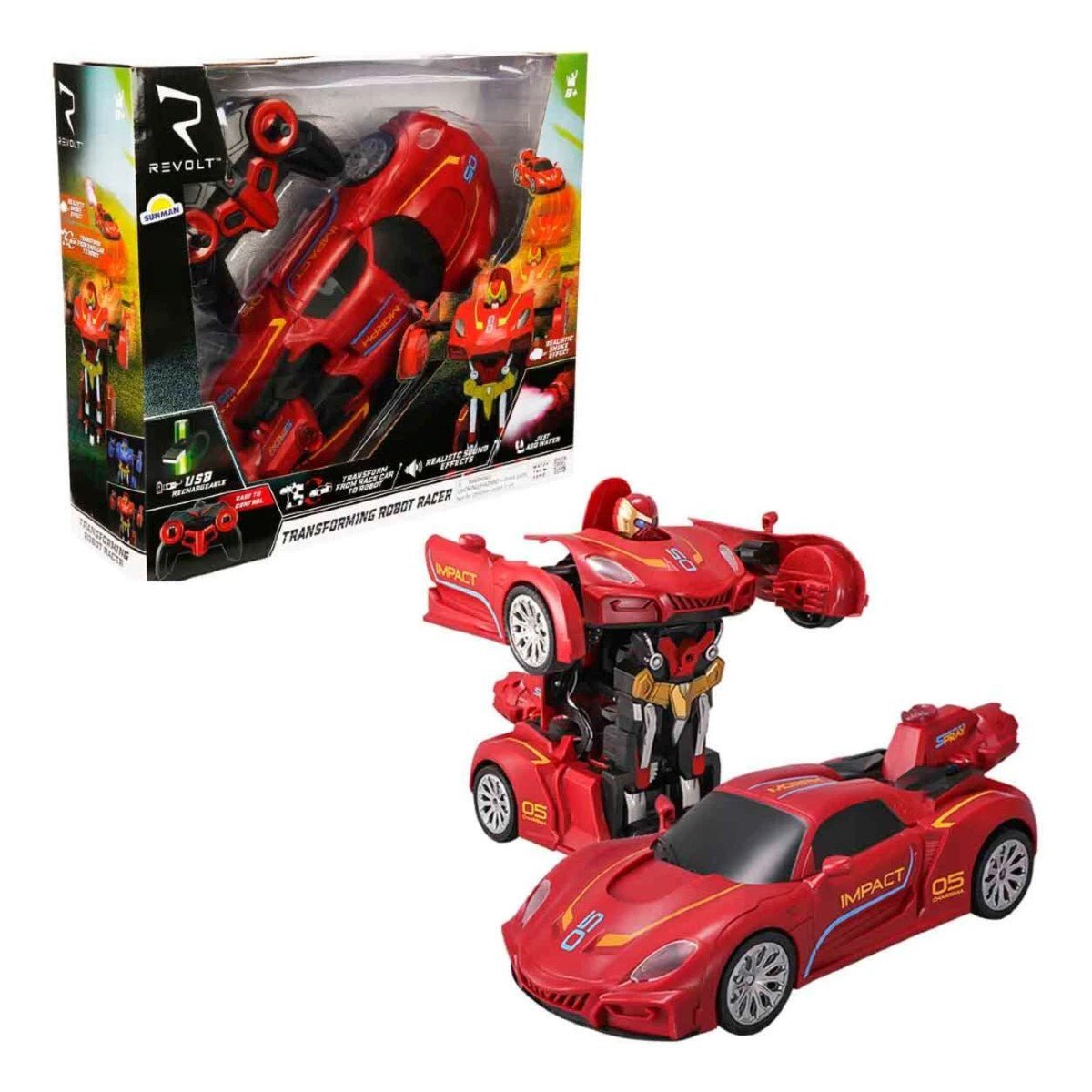 Revolt Transforming Robot Racer Uzaktan Kumandalı Sesli ve Işıklı Robotlar Kırmızı Robot - Roket Oyuncak