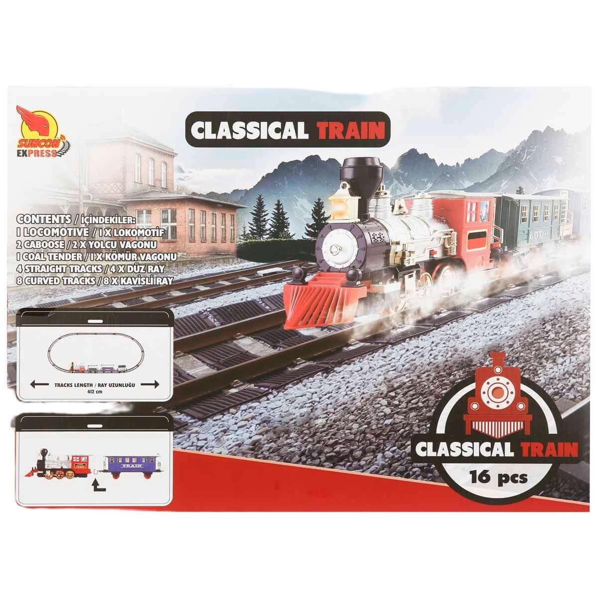 Suncon Sesli ve Işıklı Klasik Tren Seti 16 Parça - Roket Oyuncak