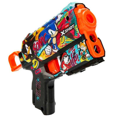 X - Shot Skins Flux Sonic The Hedgehog Hyper Spike 27 Metre Menzilli, 8 Sünger Dartlı, Sonic Lisanslı ve 21 cm Uzunluğunda Aksiyon Silahı - Roket Oyuncak