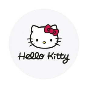 Pembe elbiseli Hello Kitty peluş oyuncak ve Sanrio karakterlerinden oluşan mini figür seti.