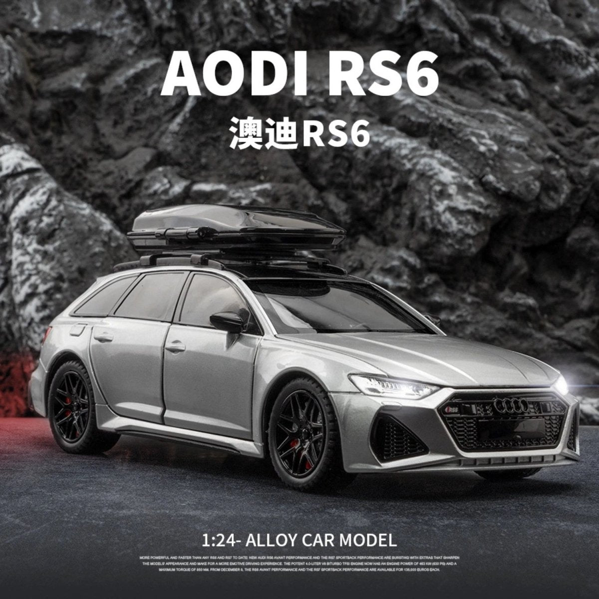 1:24 Audi RS6 Metal Model Araba Sesli Işıklı ve Hareketli Siyah - Roket Oyuncak
