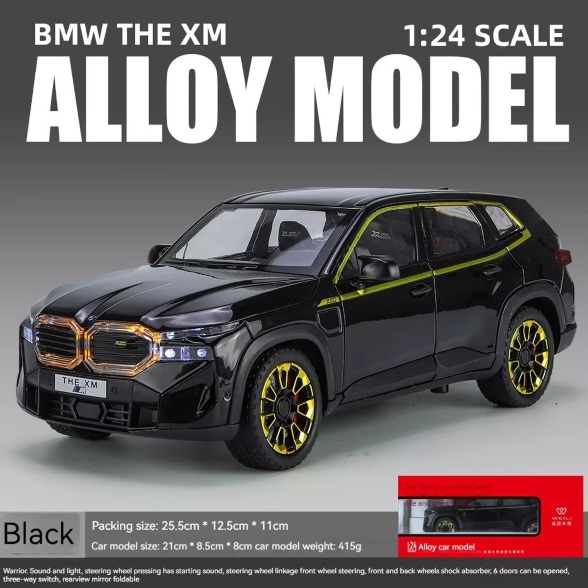 1:24 BMW XM Metal Model Araba Sesli Işıklı ve Hareketli Siyah - Roket Oyuncak