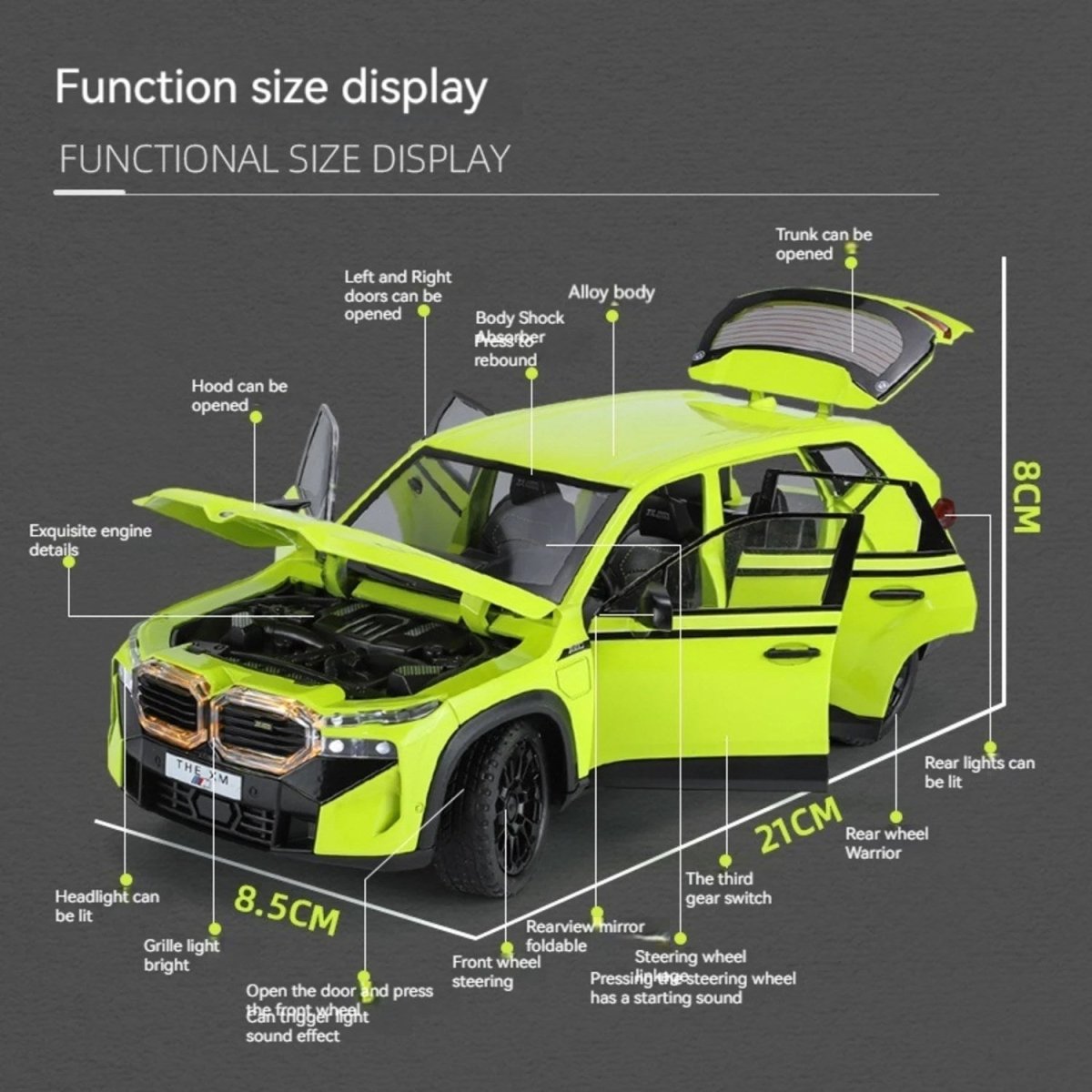 1:24 BMW XM Metal Model Araba Sesli Işıklı ve Hareketli Siyah - Roket Oyuncak