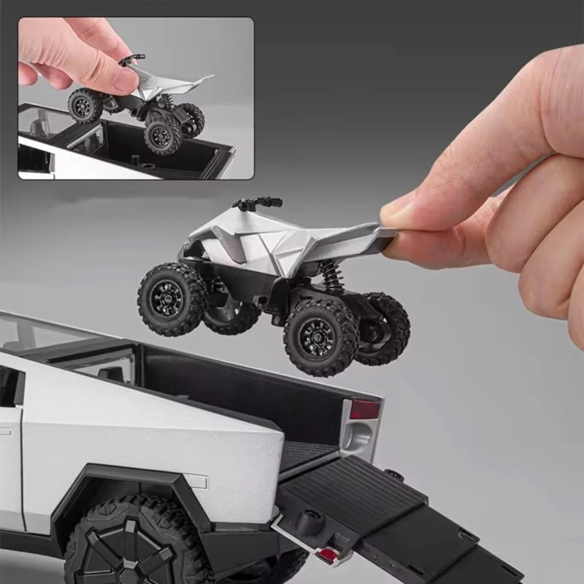 1:24 Cybertruck Metal Model Araba Sesli Işıklı ve Hareketli Gri - Roket Oyuncak