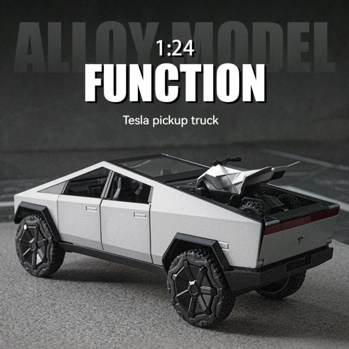 1:24 Cybertruck Metal Model Araba Sesli Işıklı ve Hareketli Gri - Roket Oyuncak