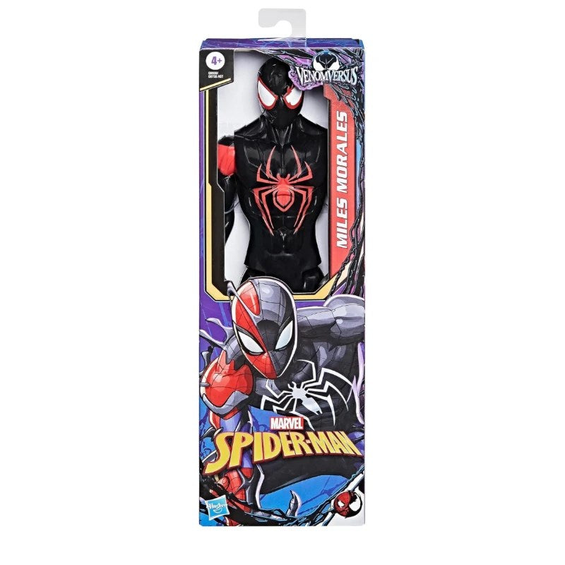 Marvel Spider-Man Venom Versus Titan Hero Figür Miles Morales in packaging with vibrant graphics.