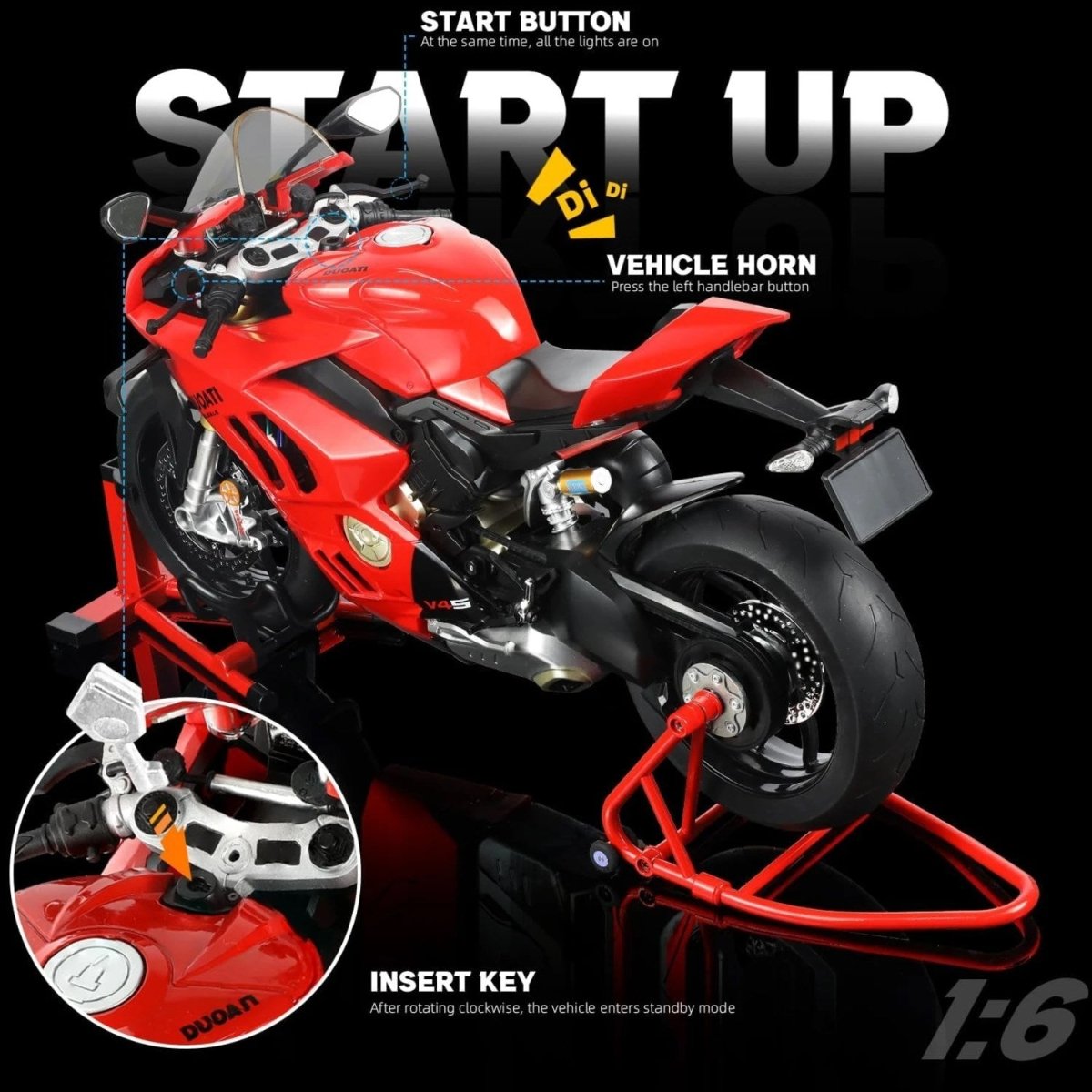 1:6 Ducati Panigale V4 SP2 Model Motosiklet Sesli Işıklı ve Hareketli - Roket Oyuncak