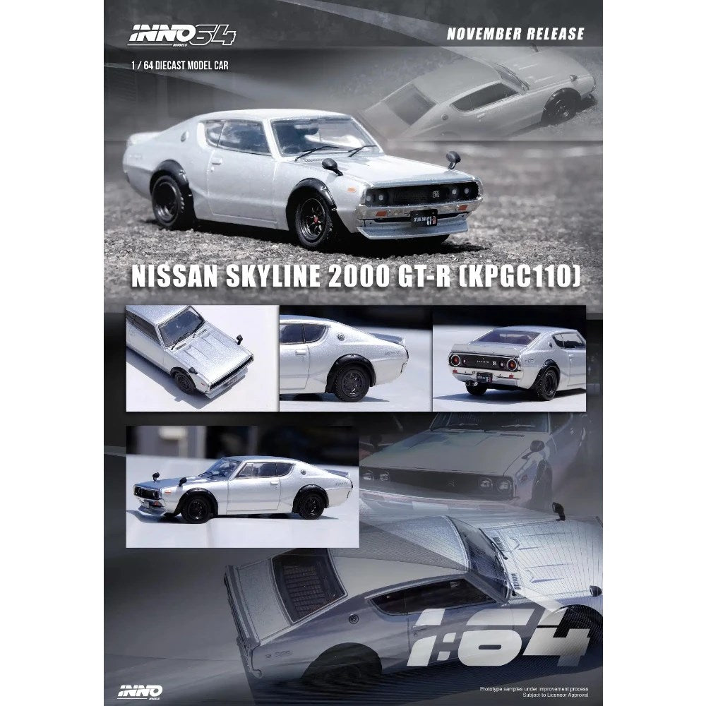 Inno Nissan Skyline 2000 GT-R Silver IN64-KPGC110-SIL