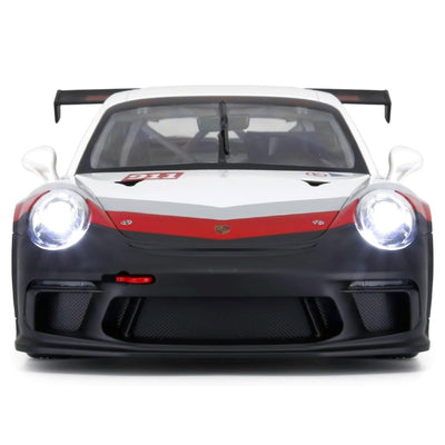 Rastar Porsche 911 GT3 Cup Uzaktan Kumandalı Araba modeli ön görünümde, detaylı tasarım ve LED farlarla