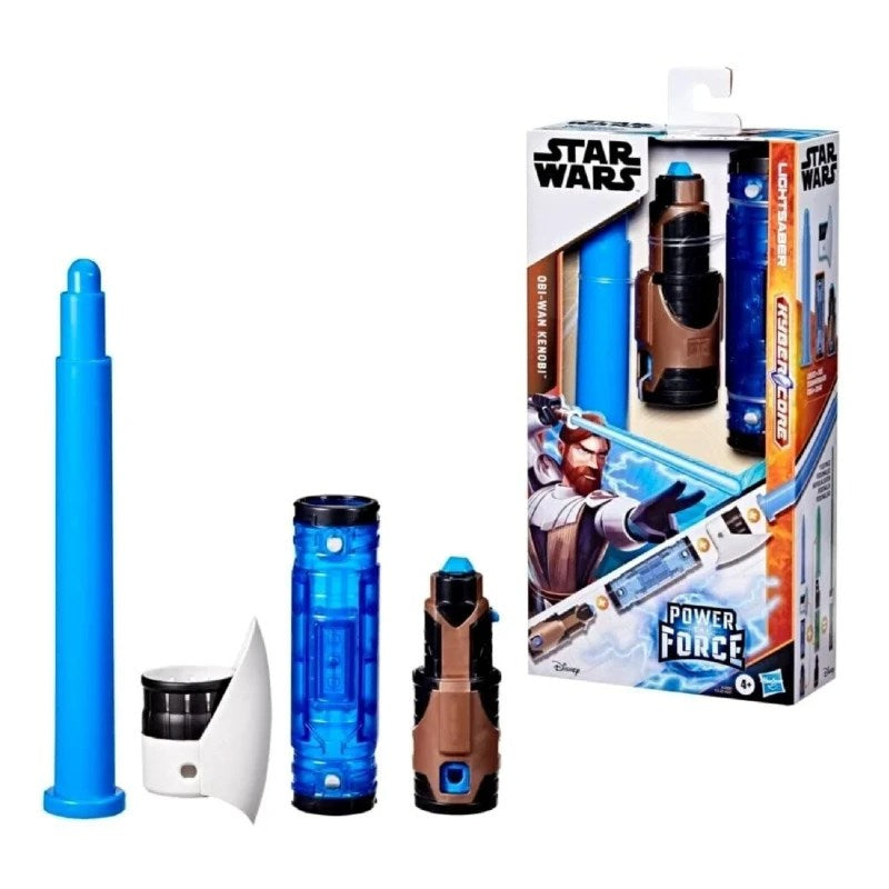 Star Wars Power The Force Işın Kılıcı Obi-Wan Kenobi, mavi ışın kılıcı parçaları ve kutusu ile birlikte.