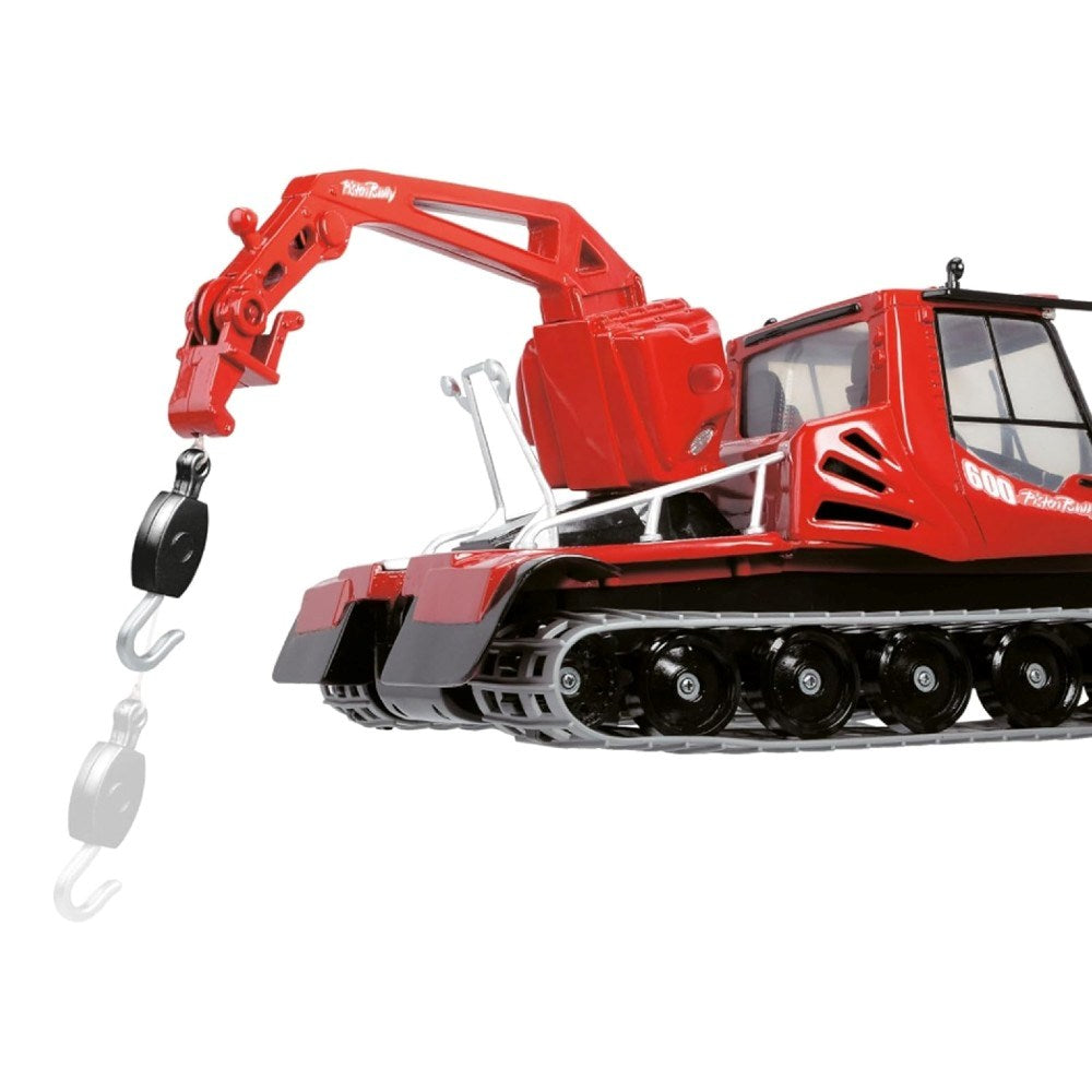Dickie Pistenbully 600 RTR Uzaktan Kumandalı İş Makinası kırmızı modeli, kanca ile kar küreyici detayları.