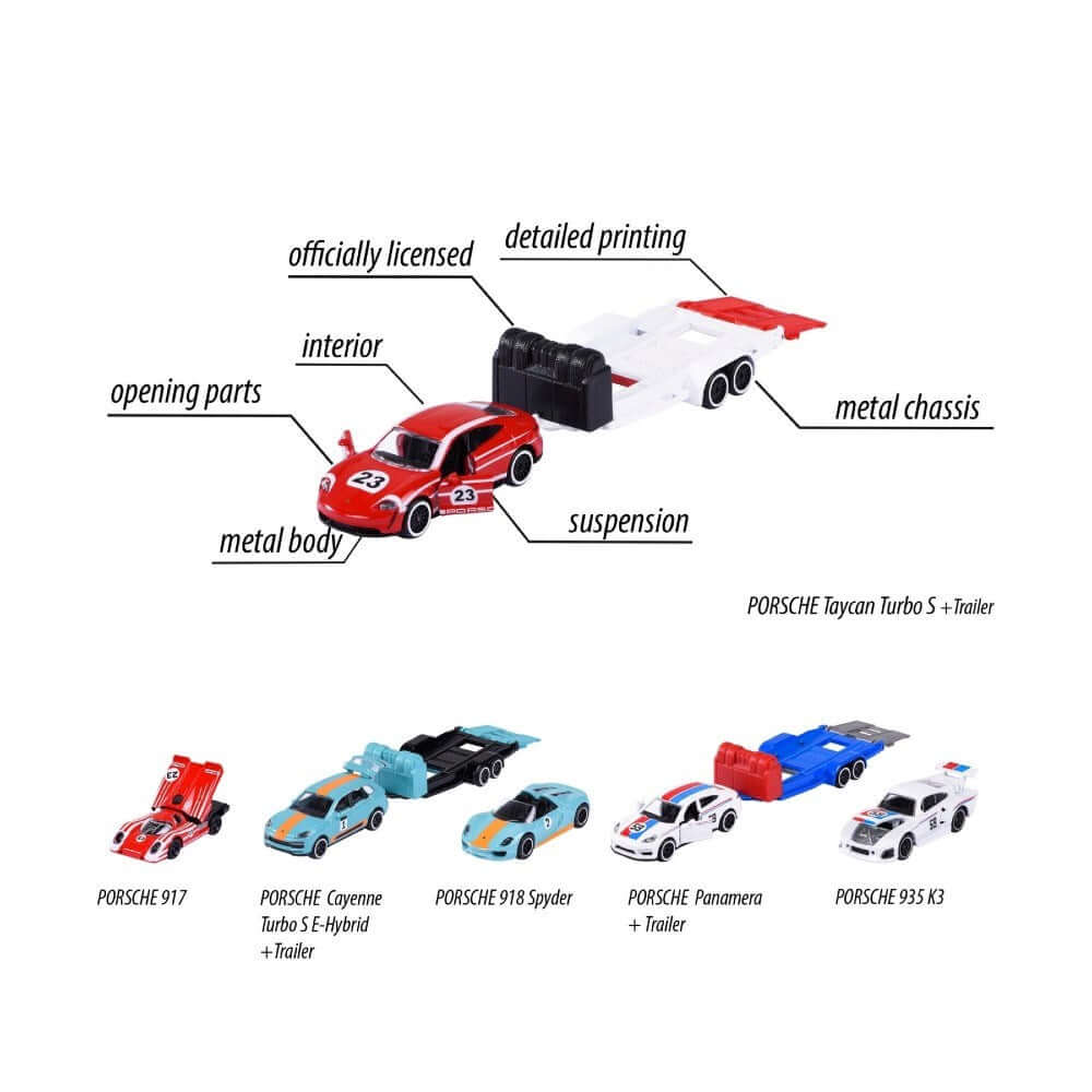 Majorette Porsche Edition Race Trailer Taycan Turbo S + 917