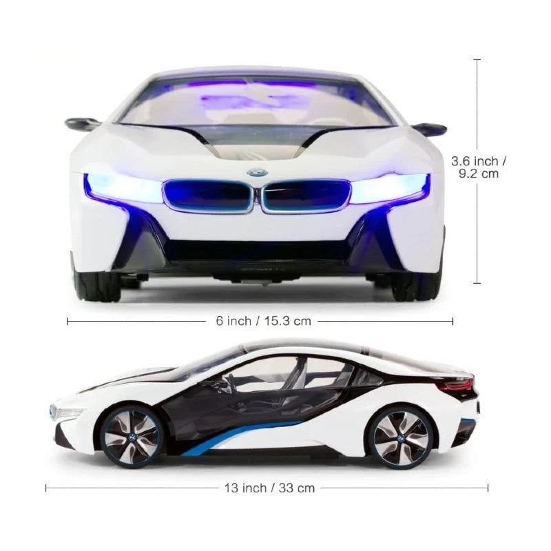 Rastar Bmw i8 Uzaktan Kumandalı Işıklı Araba Beyaz - modelin ön ve yan görünümü ile ölçüleri