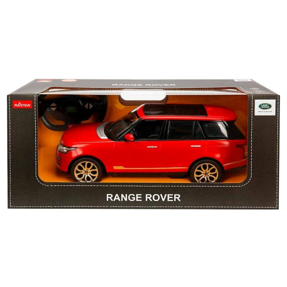 Rastar Range Rover Sport Uzaktan Kumandalı Araba Kırmızı kutu içinde, yan görünümde gösteriliyor.
