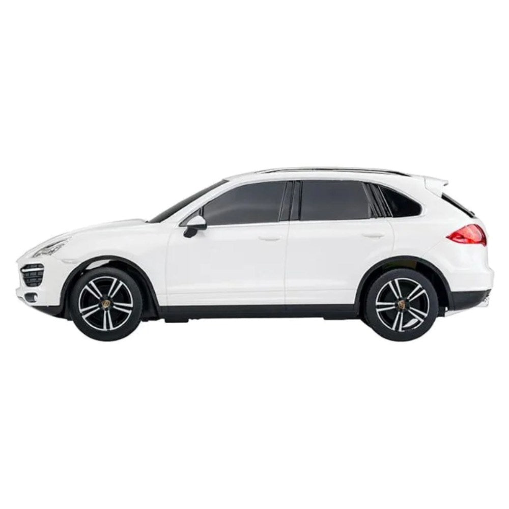Rastar Porsche Cayenne Turbo Uzaktan Kumandalı Araba yan görünümü, oyuncak modeli, beyaz renk.