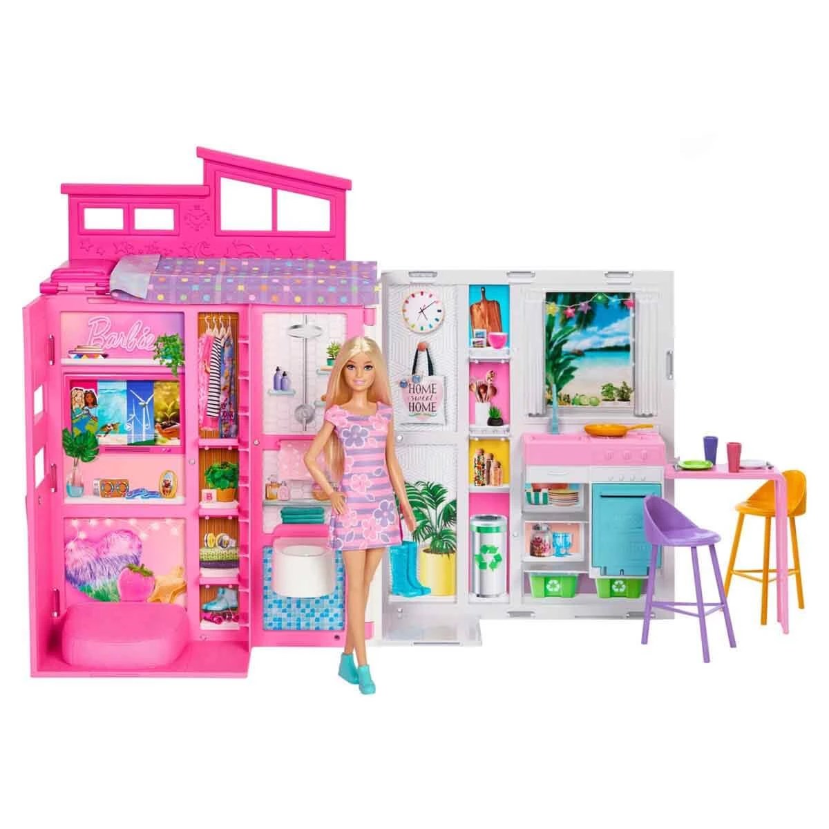 Barbie Portatif Tatil Evi Bebek ve Oyun Seti HRJ77