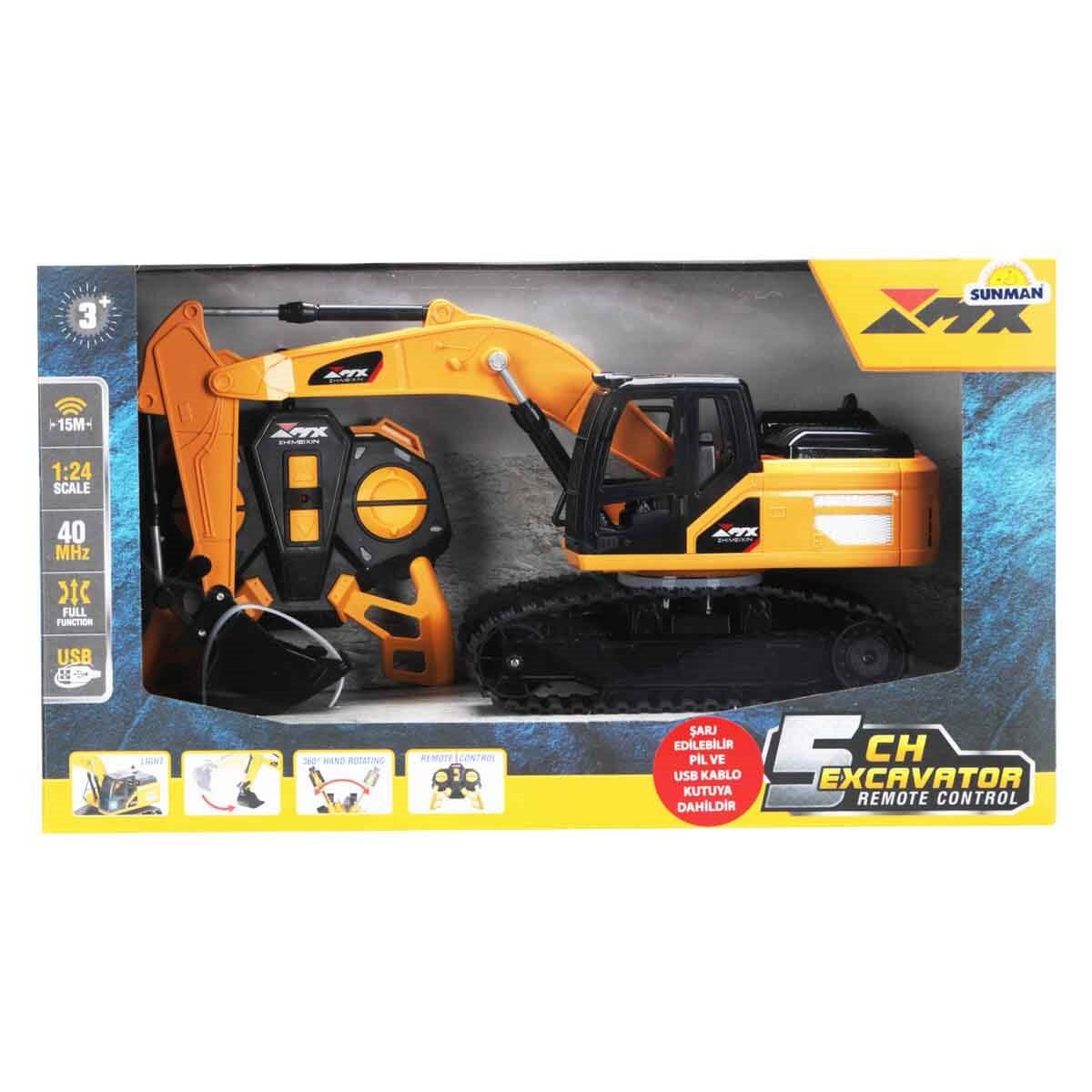 Mx 1:24 Işıklı USB Şarjlı Uzaktan Kumandalı 5 Kanal Ekskavatör