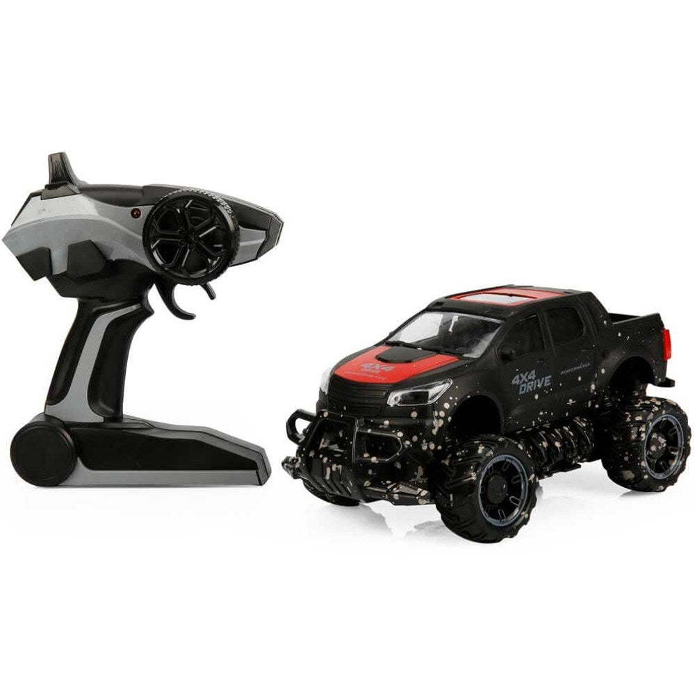 Crazon 4x4 Crazy Off-Road Uzaktan Kumandalı Araba Siyah Kırmızı ve uzaktan kumanda görüntüsü.