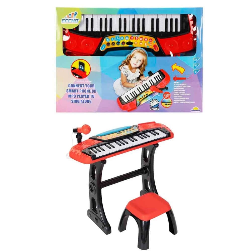 Eccho Müzikli ve Işıklı Mikrofonlu Elektronik Tabureli Org