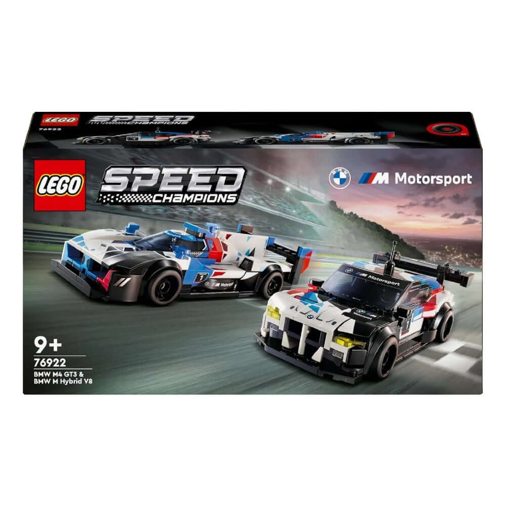 LEGO Speed Champions BMW M4 GT3 & BMW M Hybrid V8 76922 İki adet BMW yarış arabasının bulunduğu kutu seti.