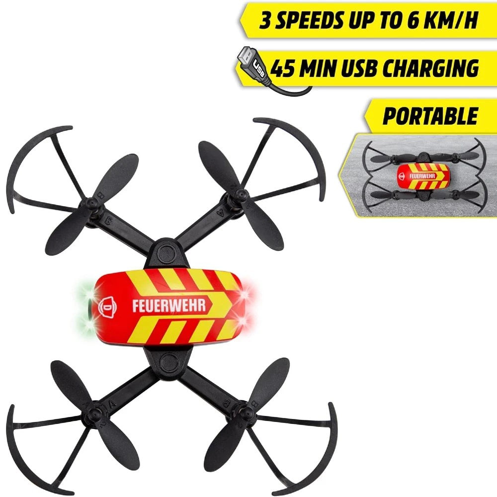 Dickie RC Fire Drone Uzaktan Kumandalı İtfaiye Drone üç hız ve USB şarj özelliğiyle.