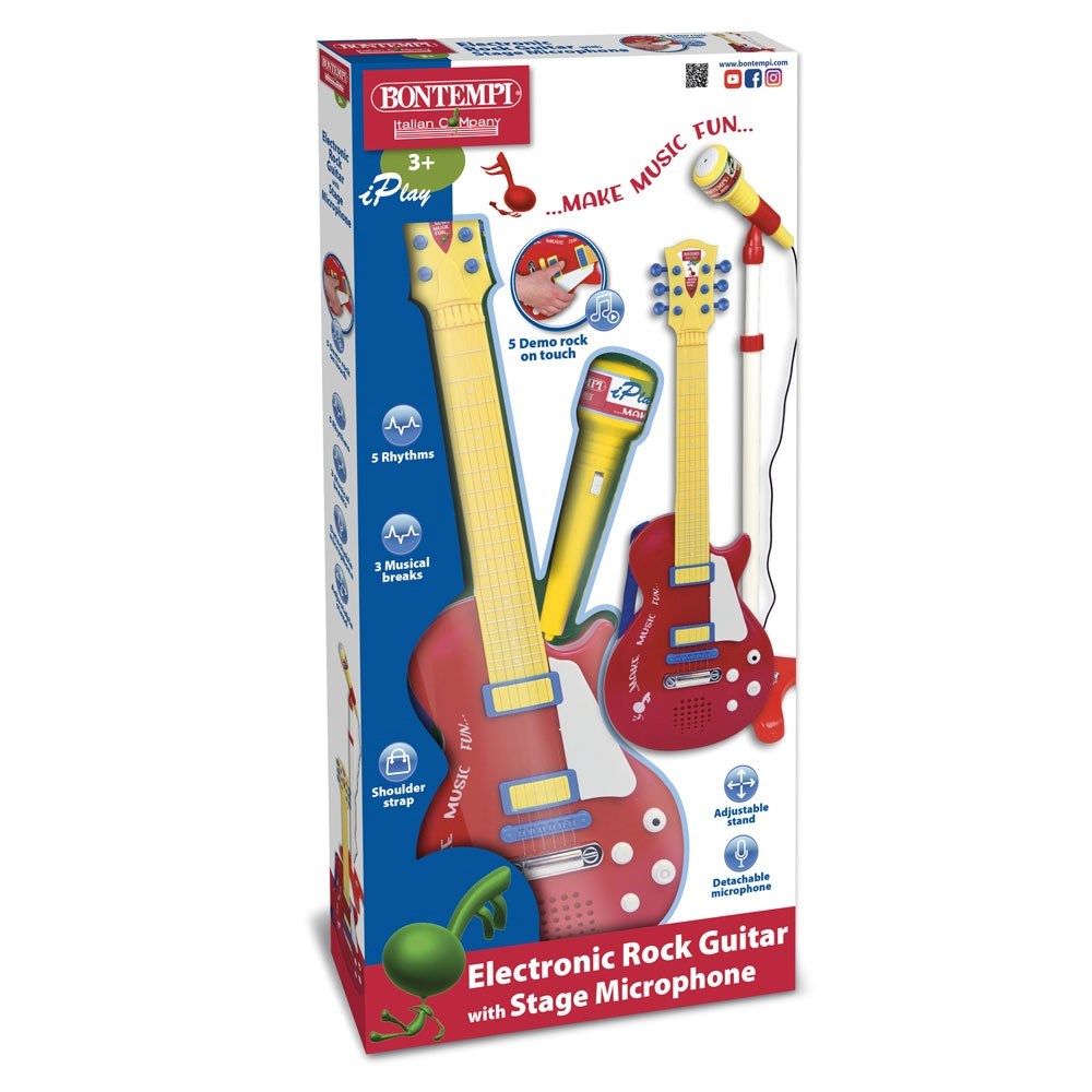 Bontempi Ayaklı Mikrofonlu Kırmızı Elektronik Rock Gitarı