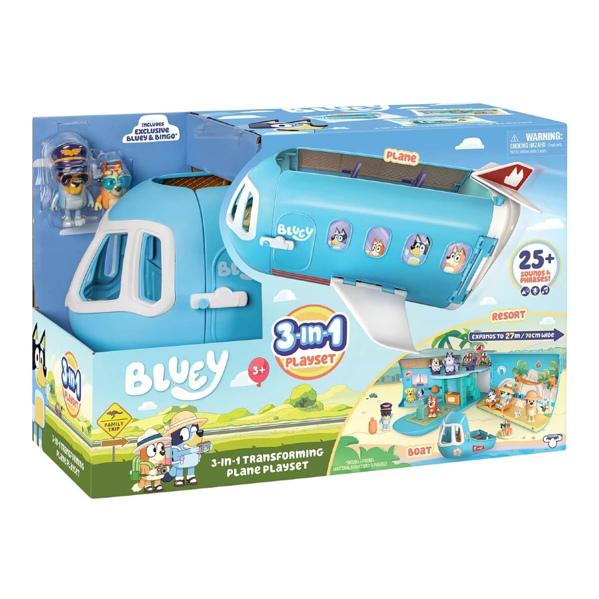 Bluey 3'ü 1 Arada Dönüşen Sesli Uçak Oyun Seti 17670 - Roket Oyuncak