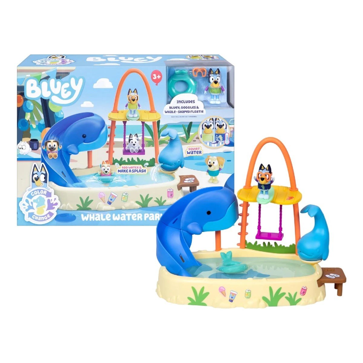 Bluey Balina Su Parkı Oyun Seti Renk Değiştiren Figürlü, Su Fışkırtmalı Havuzlu ve Kaydıraklı İnteraktif Eğitici Çocuk Oyuncak Seti - Roket Oyuncak