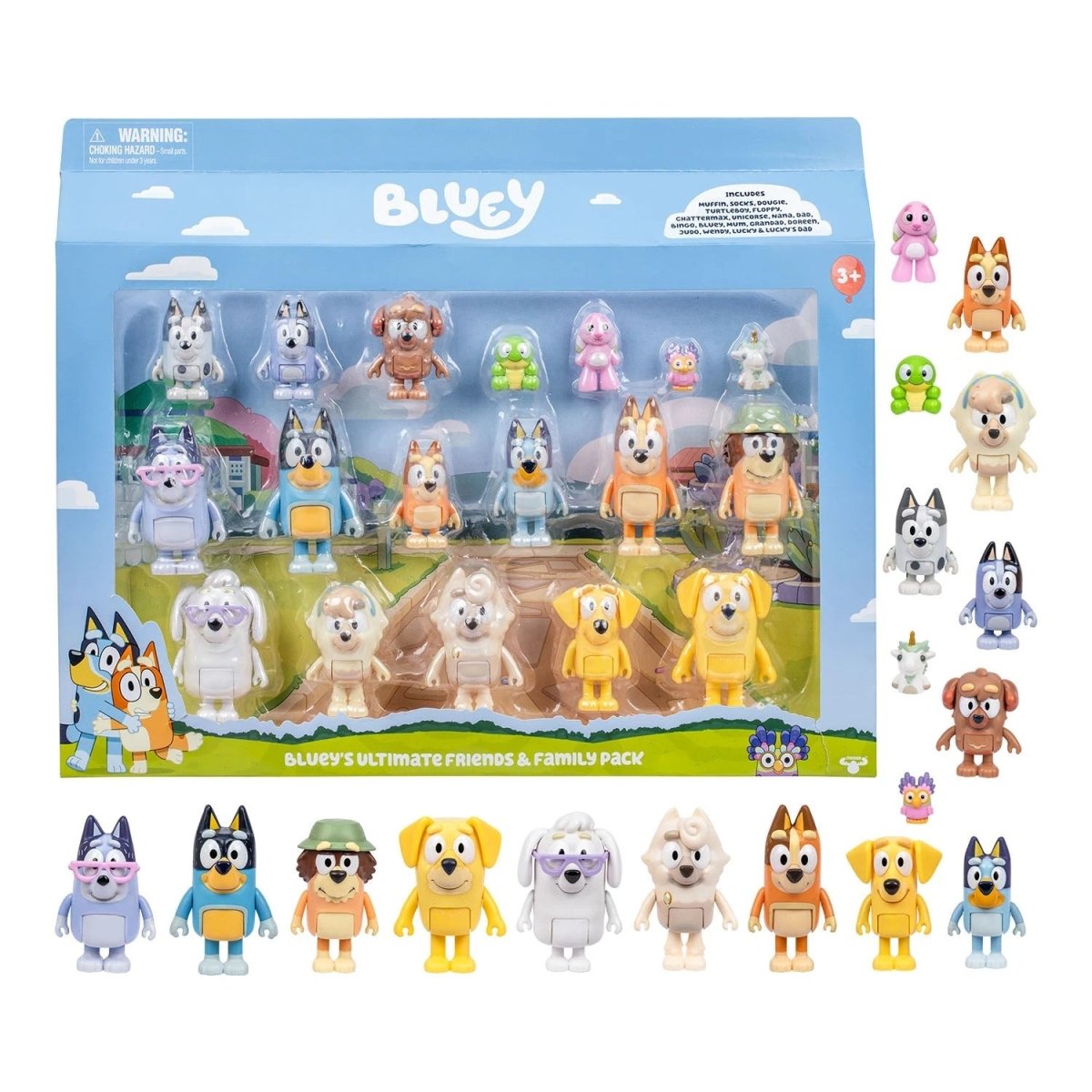 Bluey Ultimate Aile ve Arkadaş Figür Seti 18'li Hareketli Eklemli Orijinal Mini Figürler ve Chattermax Dahil Okul Öncesi Dev Koleksiyon Paketi - Roket Oyuncak