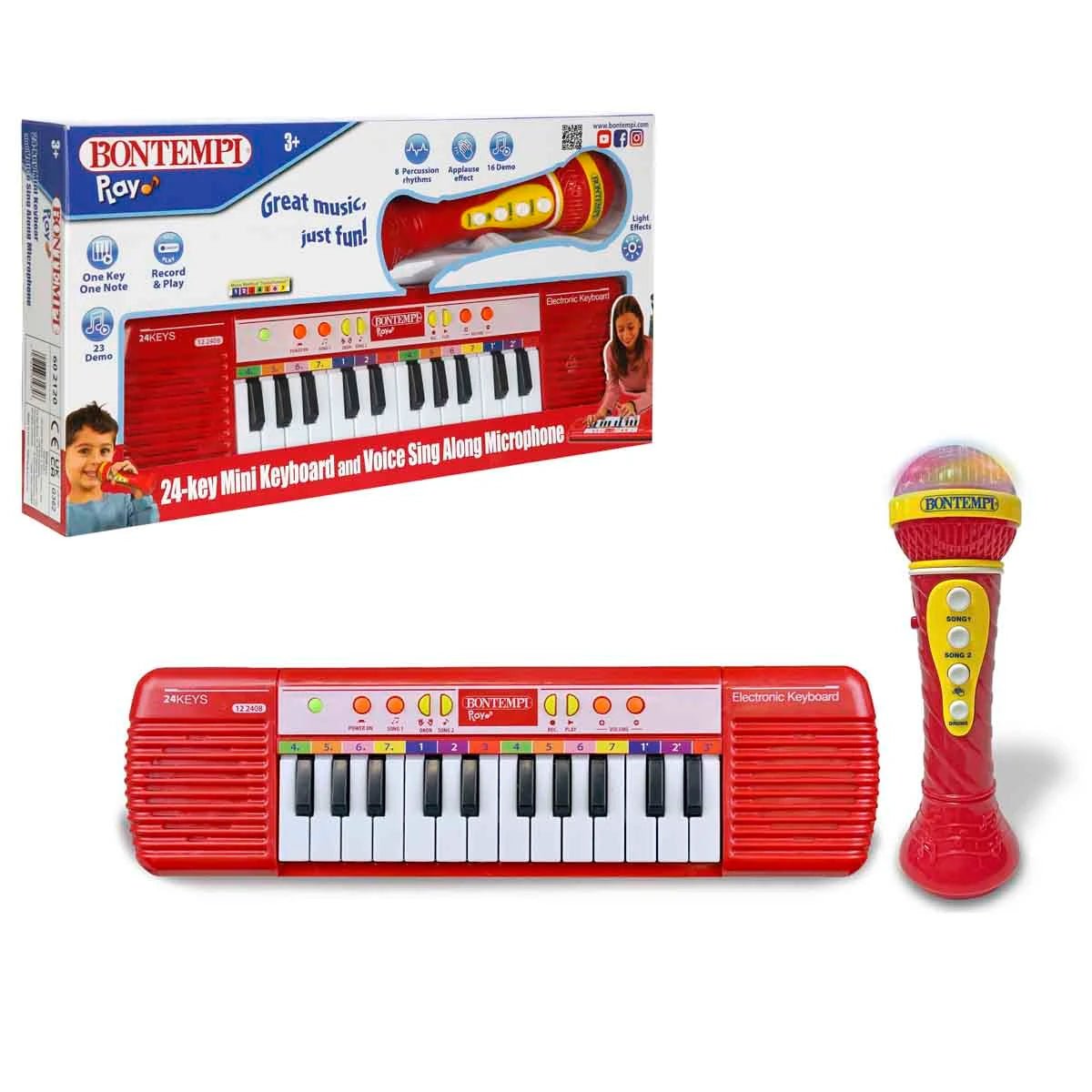 Bontempi 24 Tuşlu Işıklı Org ve Mikrofon Seti Kaydet - Dinle Özellikli, Davul Ritimli ve Alkış Efektli İnteraktif Sahne Seti - Roket Oyuncak