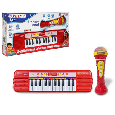 Bontempi 24 Tuşlu Işıklı Org ve Mikrofon Seti Kaydet - Dinle Özellikli, Davul Ritimli ve Alkış Efektli İnteraktif Sahne Seti - Roket Oyuncak