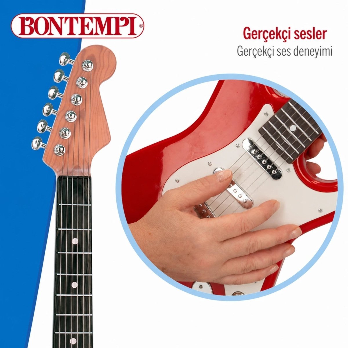Bontempi Elektronik Rock Gitar 66 cm Boyunda, 6 Metal Telli, 8 Demo Şarkılı ve Omuz Askılı İlk Gitarım Seti - Roket Oyuncak