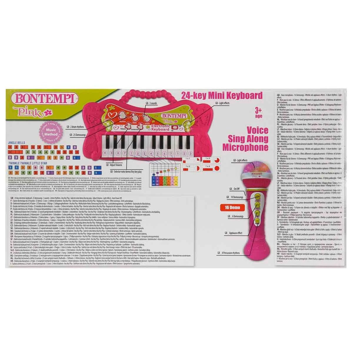Bontempi Işıklı Mini Elektronik Org ve Mikrofonlu Karaoke Seti 24 Tuşlu, 25 Demo Şarkılı ve Alkış Efektli İnteraktif Müzik İstasyonu - Roket Oyuncak