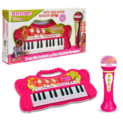 Bontempi Işıklı Mini Elektronik Org ve Mikrofonlu Karaoke Seti 24 Tuşlu, 25 Demo Şarkılı ve Alkış Efektli İnteraktif Müzik İstasyonu - Roket Oyuncak