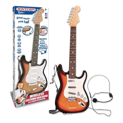 Bontempi Kafa Mikrofonlu Elektronik Rock Gitar Bluetooth Bağlantılı, 10 Demo Şarkılı ve Gerçek Metal Telli 67 cm Performans Gitarı - Roket Oyuncak