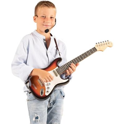 Bontempi Kafa Mikrofonlu Elektronik Rock Gitar Bluetooth Bağlantılı, 10 Demo Şarkılı ve Gerçek Metal Telli 67 cm Performans Gitarı - Roket Oyuncak